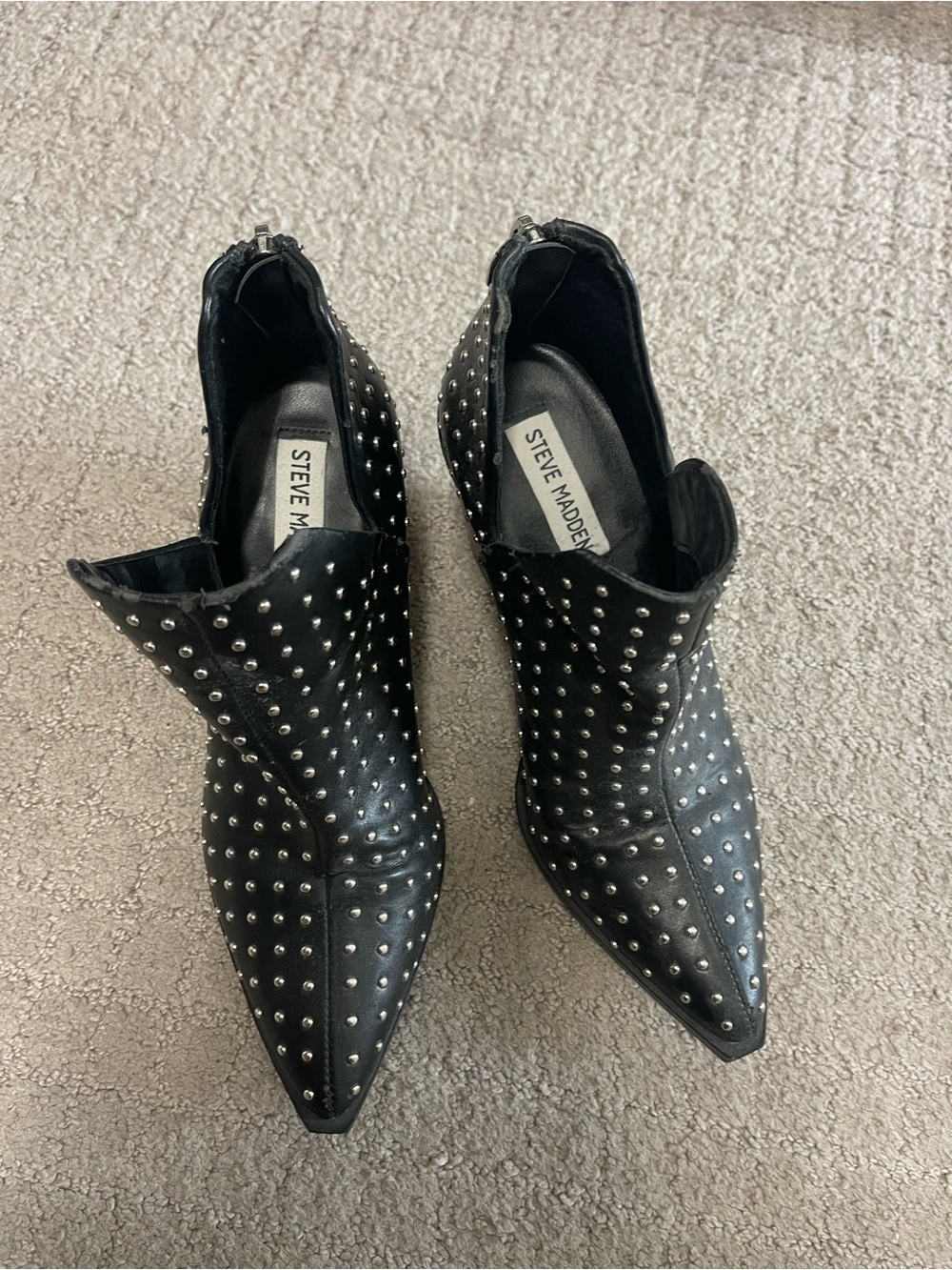 Steve Madden Black Studded Pointed Ankle Booties